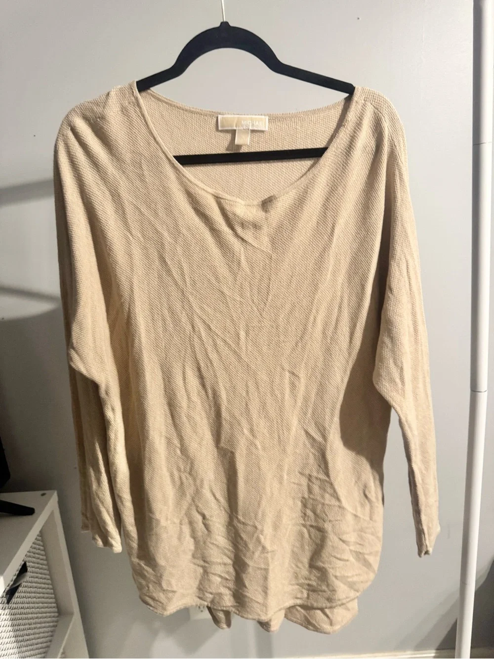 Michael Kors Beige Long-Sleeve Scoop Neck Top